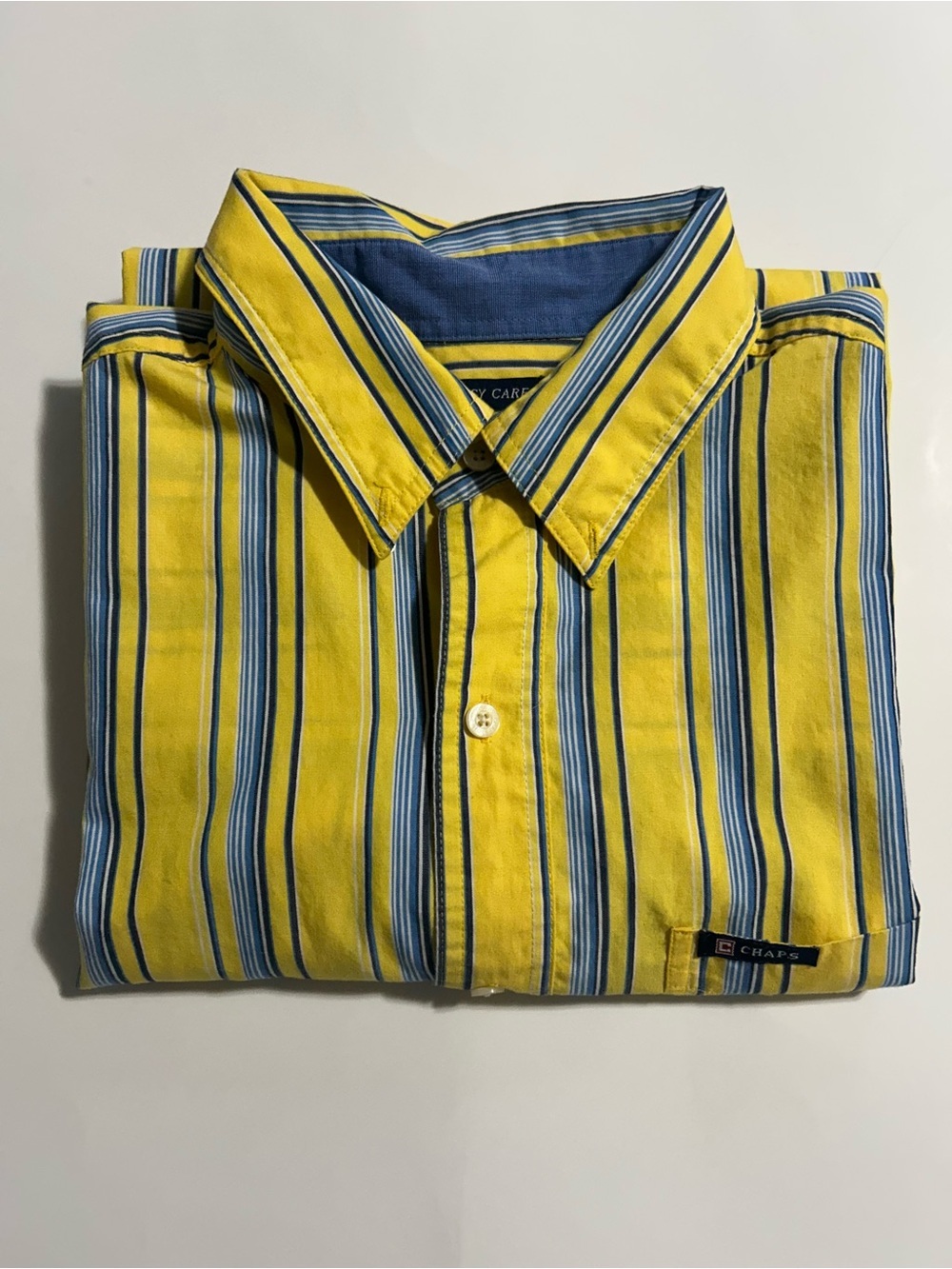 Vintage Chaps Yellow Blue Striped Button-Down Shirt Y2K